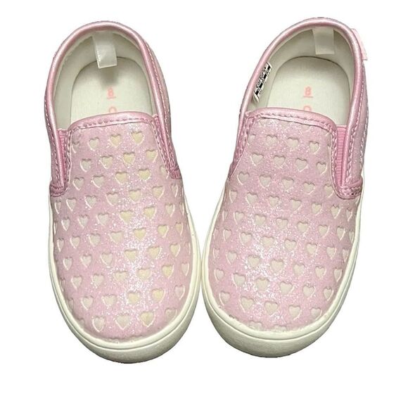 New Carters Tween 12 Glitter Hearts Slip-On Shoes Toddler Sz 8 Pink Casual Cute - Picture 2 of 11